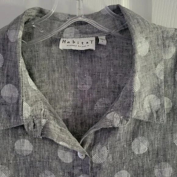 Habitat Grey and White Dotted 100% Linen Shirt Size Large - Picture 3 of 7